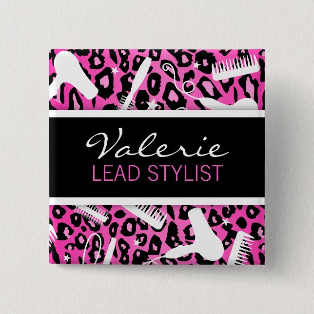 Badge nominatif rose de salon de coiffure (Devant)
