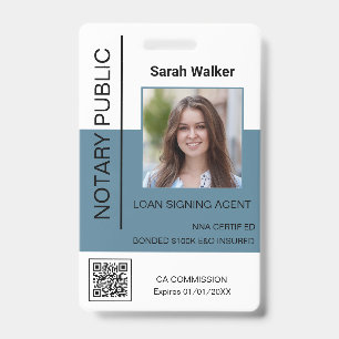 Badge Notaire Public ID photo employé bureau bleu poussi