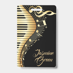Badge Notes de musique noires et or monogrammées