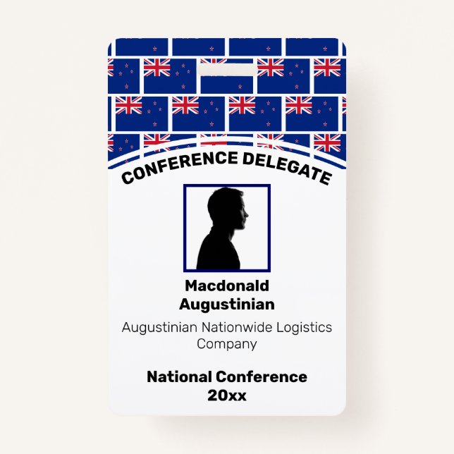 Badge NOUVELLE-ZÉLANDE DRAPEAU Customisé Logo Identifian (Devant)
