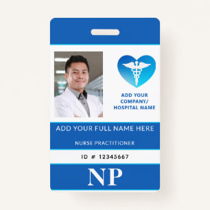 Badge NP vertical, infirmière praticienne, ID photo