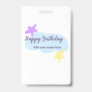 Badge Nuages bleus pastel étoiles violet joyeux annivers