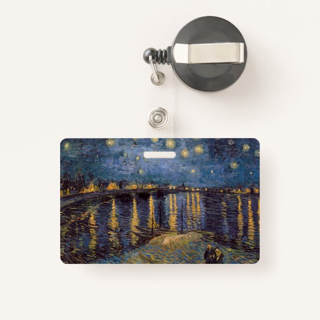 Badge Nuit étoilée sur le Rhône par Vincent Van Gogh (Back with Retractable)