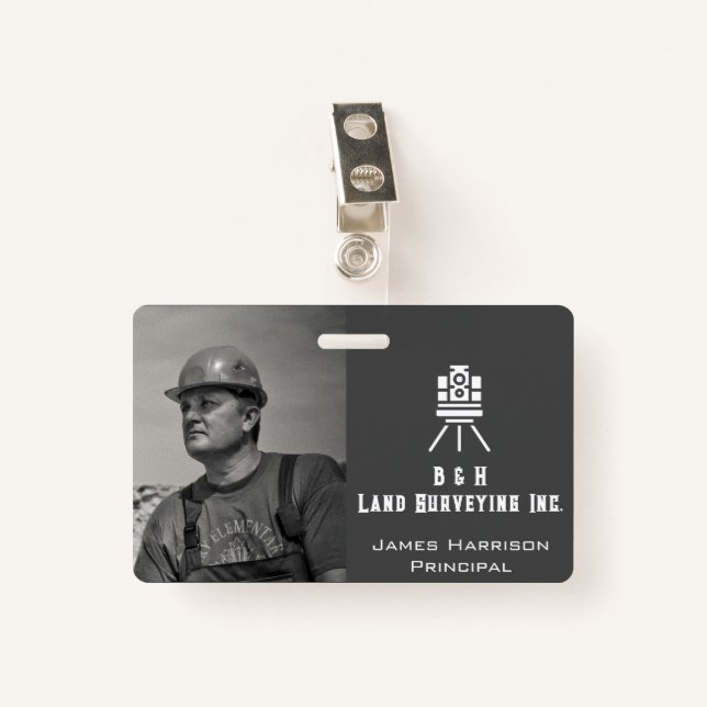 Badge Numéro de photo d'entreprise de l'arpenteur foncie (Devant avec clip)