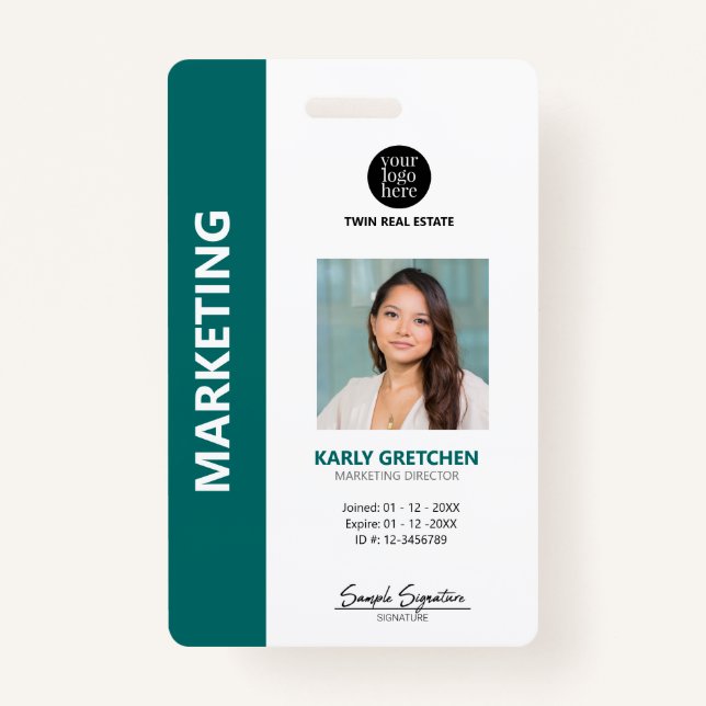 Badge Numéro d'employé professionnel moderne personnalis (Devant)