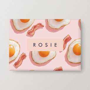 Badge Oeufs frits roses personnalisés et Motif de bacon