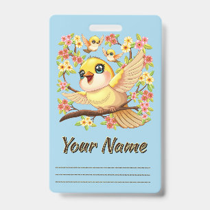 Badge Oiseaux mignons et heureux parmi les fleurs du pri