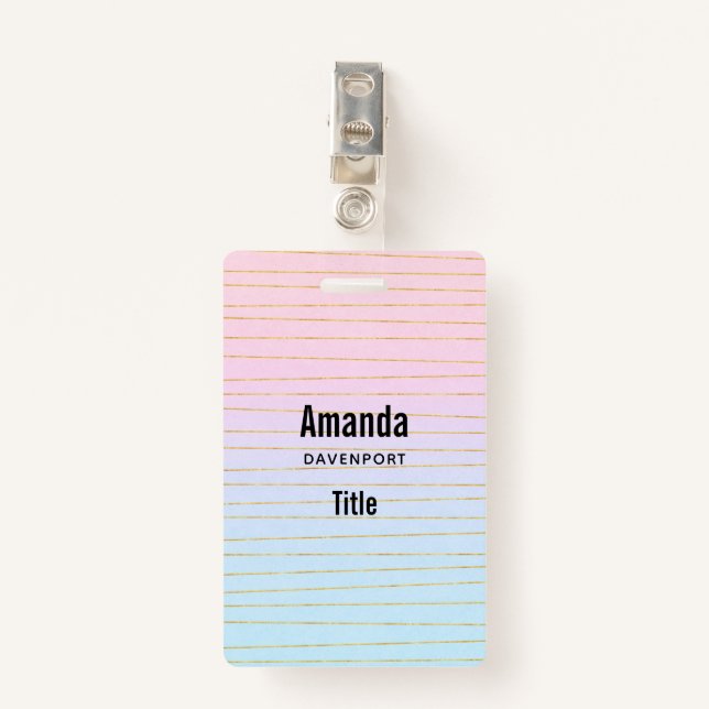Badge Ombre bleu rose avec lignes or minces (Devant avec clip)
