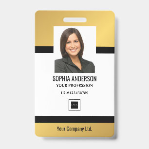 Badge Or   Photo d'employé personnalisé, code-barres, lo