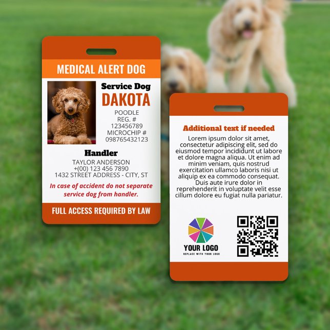 Badge Orange Médicale Alert Dog Logo QR Photo ID (Créateur téléchargé)