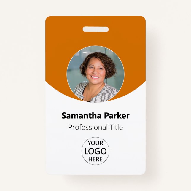 Badge Orange Personnalisé Photo, Logo, Code Barque Emplo (Devant)
