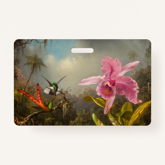 Badge Orchidée avec deux colibris Heade (Devant)