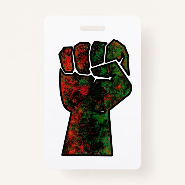Badge orgueil noir poing vert rouge pan drapeau africain (Devant)