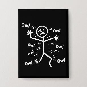 Badge Ow Ow Ow Personnage Bâton Comédie Drôle Douleur Ch