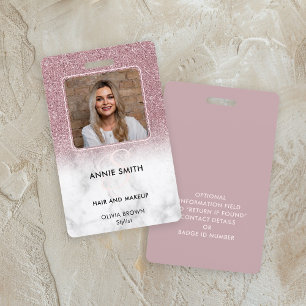 Badge Pailleté Rose Gold Marbre Photo Maquillage Salon d