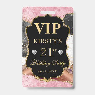 Badge Paillettes d'agate or rose et noir Anniversaire VI
