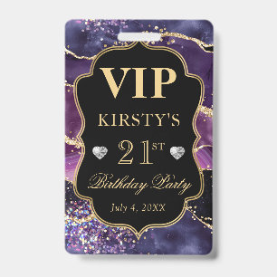 Badge Paillettes Rose, Violette et Or Anniversaire VIP A