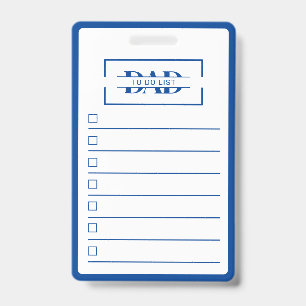 Badge Papa Liste de choses à faire moderne bleu monogram