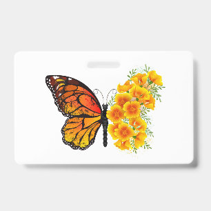 Badge Papillon à fleurs avec Poppy de Californie jaune