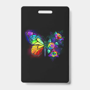 Badge Papillon fleur arc-en-ciel