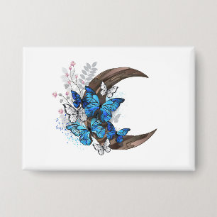 Badge Papillons bleus sur croissant en bois