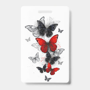 Badge Papillons Morpho Noirs et Rouges en Vol