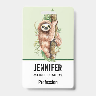 Badge Paresseux aquarelle mignon & feuilles tropicales