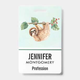 Badge Paresseux mignon suspendu à l'envers à l'aquarelle