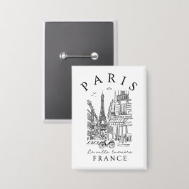 Badge Paris France – Sketch with Eiffel Tower & Café