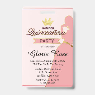 Badge Parti Quinceanera De La Couronne Rose Et Or