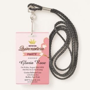 Badge Parti Quinceanera De La Couronne Rose Et Or