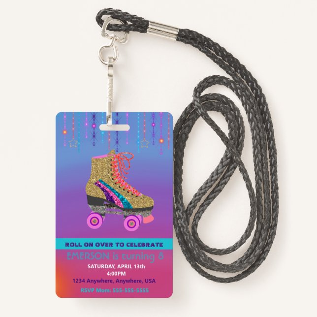 Badge Partie de patin de rouleau, passage de VIP, (Derrière avec lanière)