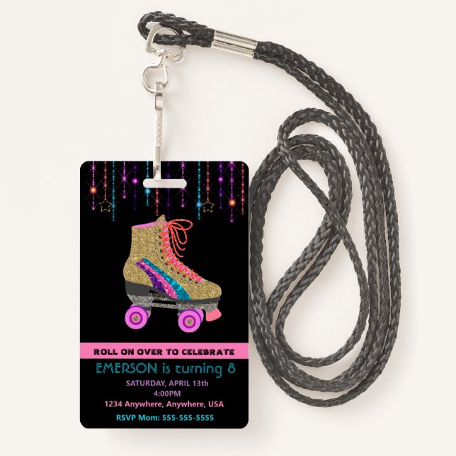 Badge Partie de patin de rouleau, passage de VIP, (Derrière avec lanière)