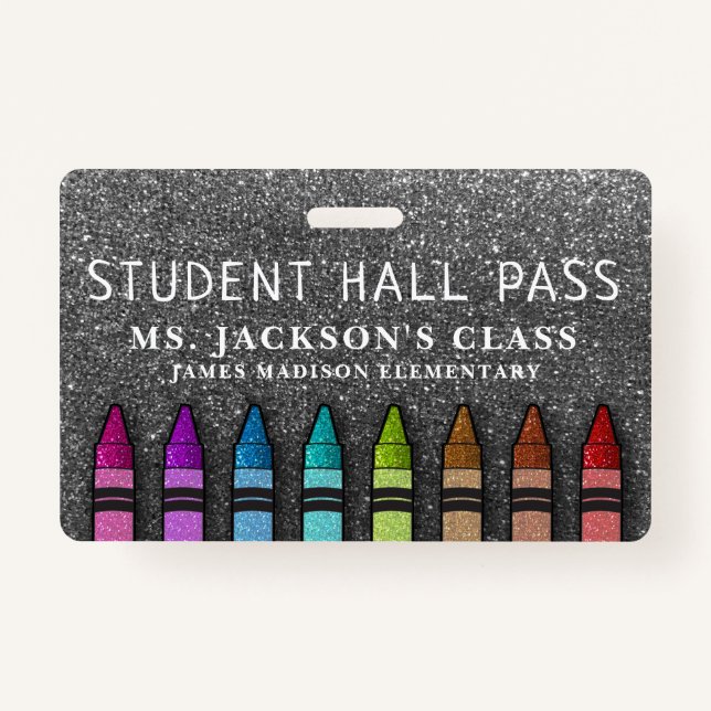 Badge Parties scintillant arc-en-ciel Crayons Teacher Sc (Devant)