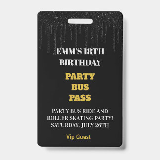 Badge Parties scintillant Black Gold Dripping 18 Anniver