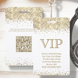Badge Parties scintillant blanche et or Invitation d'a