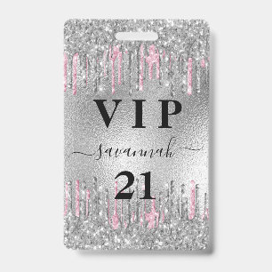 Badge Parties scintillant d'argent d'anniversaire goutte
