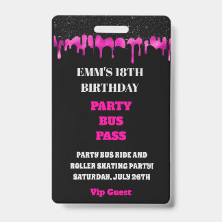 Badge Parties scintillant de séchage rose chaud 18e Anni