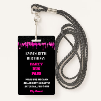 Badge Parties scintillant de séchage rose chaud 18e Anni