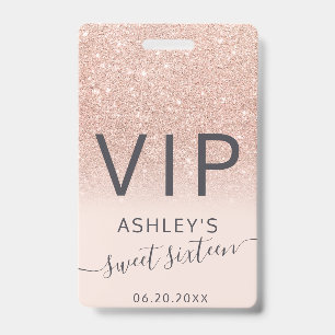 Badge parties scintillant en or rose  en or sombre scrip