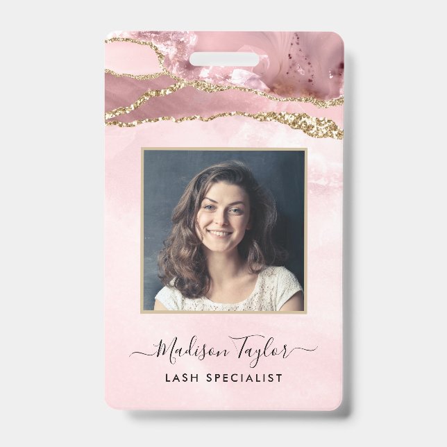 Badge Parties scintillant en or rose marbre Agate Salon  (Front)