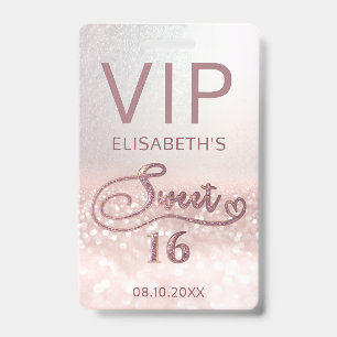 Badge parties scintillant en or rose  ombre script Sweet