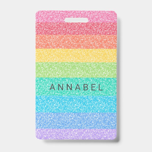 Badge Parties scintillant mignonne Arc-en-ciel rayures c (Front)