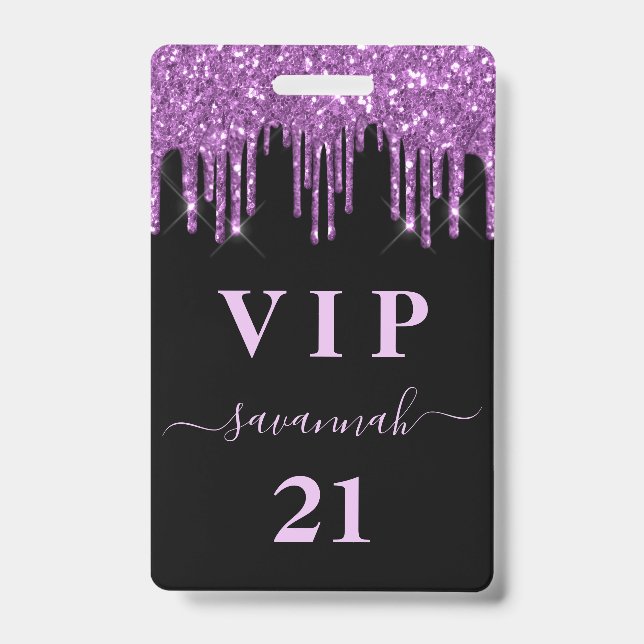 Badge Parties scintillant noire violet d'anniversaire go (Front)