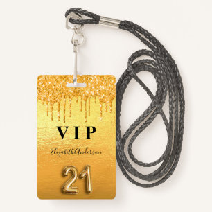 Badge parties scintillant or 21e anniversaire gouttes VI