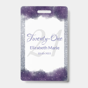 Badge Parties scintillant Personalisée Purple Silver 21e