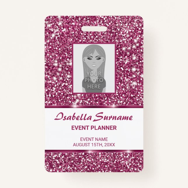Badge Parties scintillant rose Faux Regarder avec du tex (Devant)