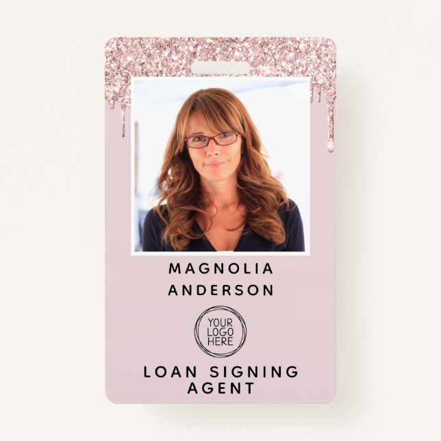 Badge Parties scintillant rose Lecteur Photo Logo Code à (Devant)