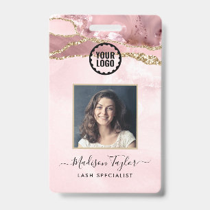 Badge Parties scintillant rose or marbre Agate Photo Log