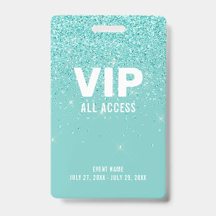 Badge Parties scintillant turquoise Glam VIP All Access